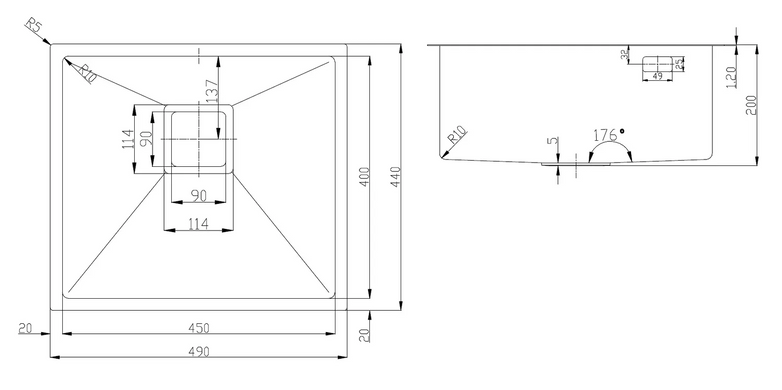 Мийка на кухню Fabiano Quadro 49 Nano Graphite