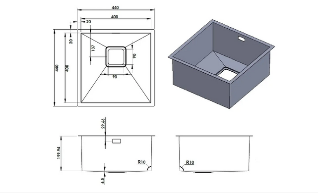 Мийка на кухню Fabiano Quadro 44 Celldecor Nano Graphite