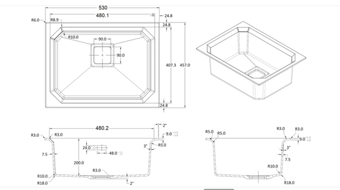 Гранитная мойка Fabiano Crystal 53x46  Antracit